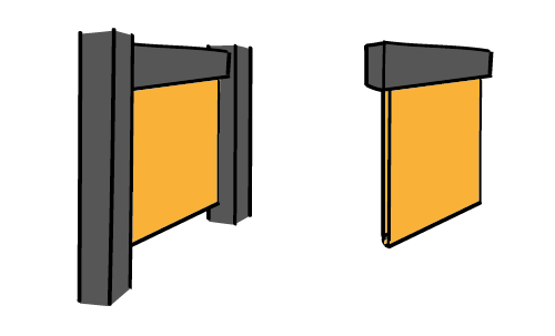 Flat acoustic banners in a niche (left) and freely hanging (right) - sound absorption - acoustics