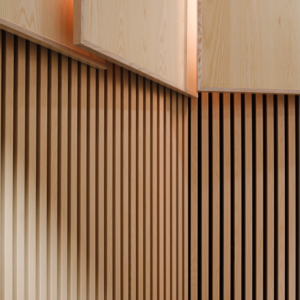 Acoustic design catalogue - Acoustic Timber slat systems - Gustafs Linear rib - sound absorption class - acoustic absorption - acoustic consultant - acoustic consulting